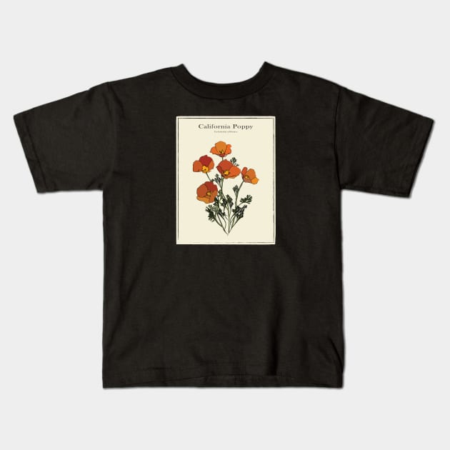 California Poppy Vintage Botanical Poster Kids T-Shirt by Window House